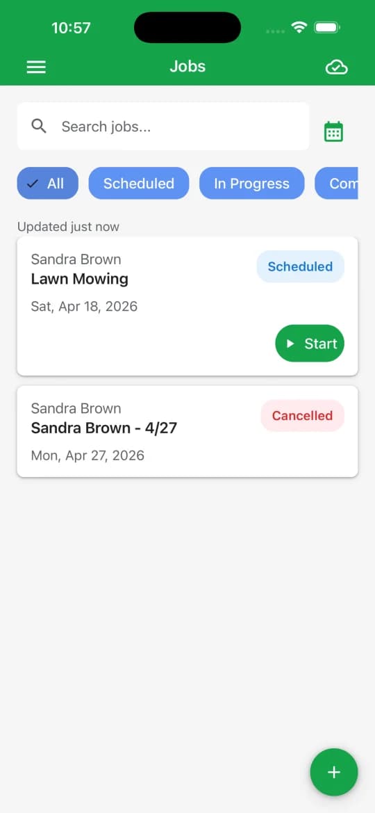 GreenRoute mobile app jobs list